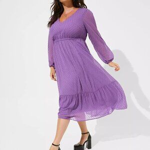 Torrid Purple Heart Tea Length Clip Dot Open Back A-Line Dress in Size 2 (18/20)